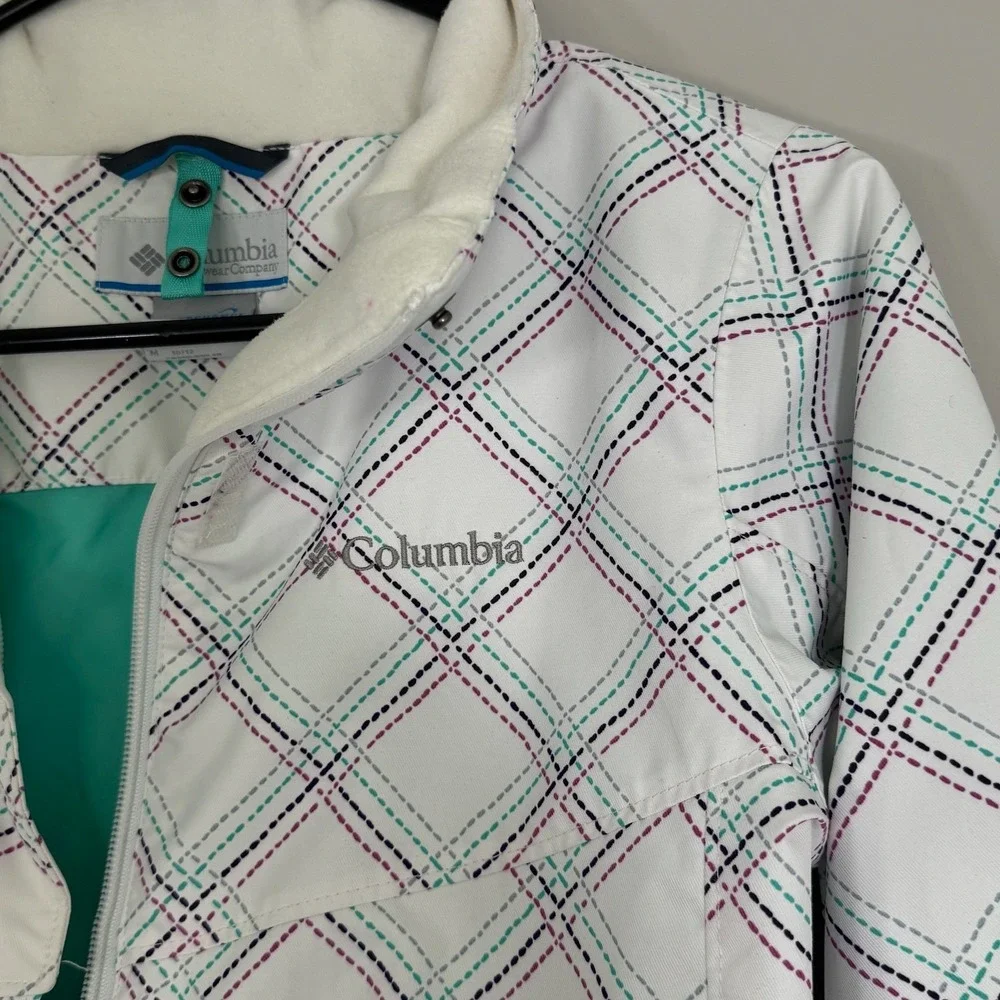 Columbia Omni Tech Interchange White Teal Plaid Softshell Jacket‎ Girl's Medium
